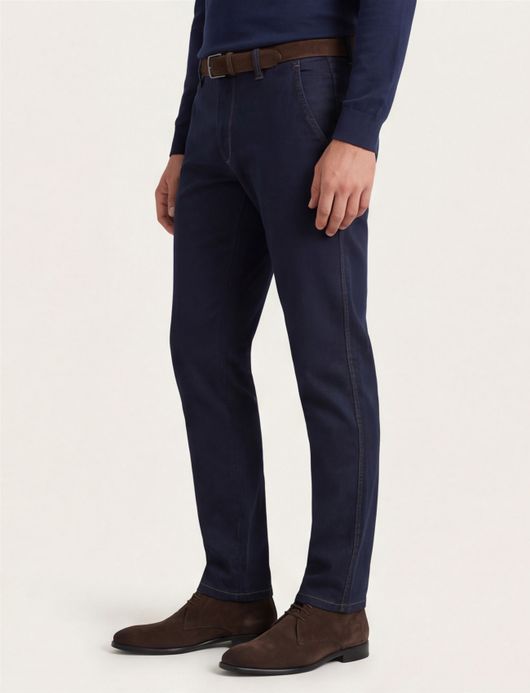 katoenen Eurex broek effen donkerblauw normale fit