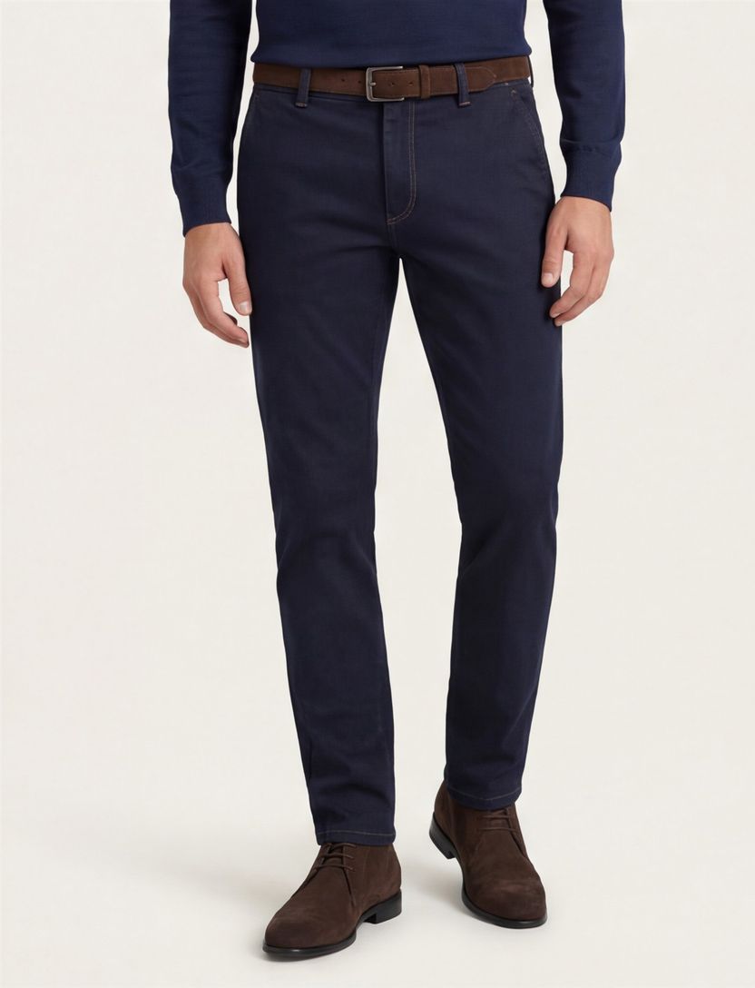 Eurex katoenen broek effen donkerblauw normale fit