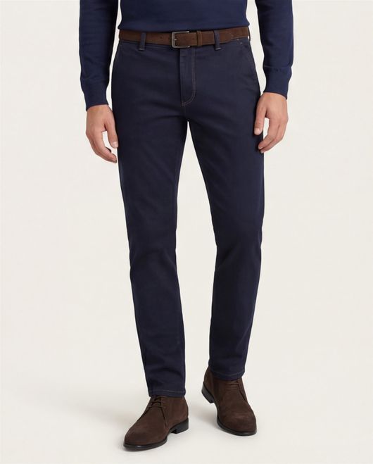 katoenen broek Eurex donkerblauw effen katoen, stretch