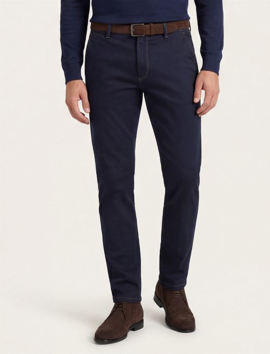 katoenen Eurex broek effen donkerblauw normale fit