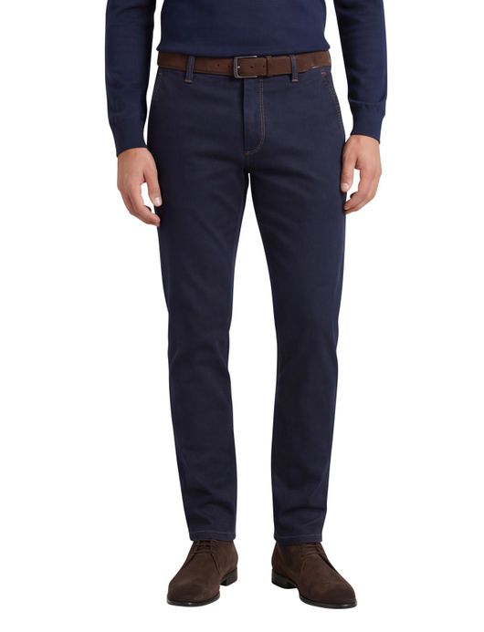 katoenen Eurex broek effen donkerblauw normale fit