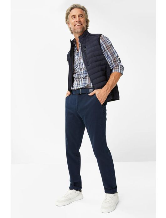 katoenen broek Eurex blauw effen katoen, stretch