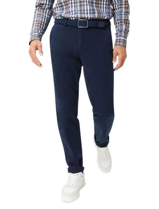 katoenen broek Eurex blauw effen katoen, stretch