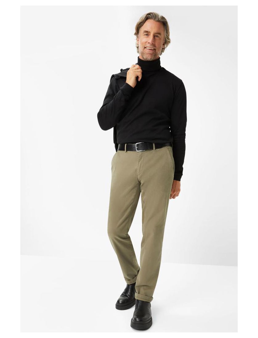 Eurex khaki katoenen broek effen met stretch