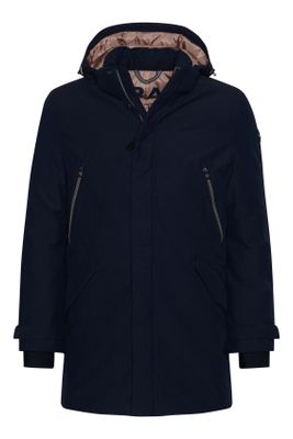 Brax Brax winterjas donkerblauw effen rits + knoop normale fit katoen borstzakken