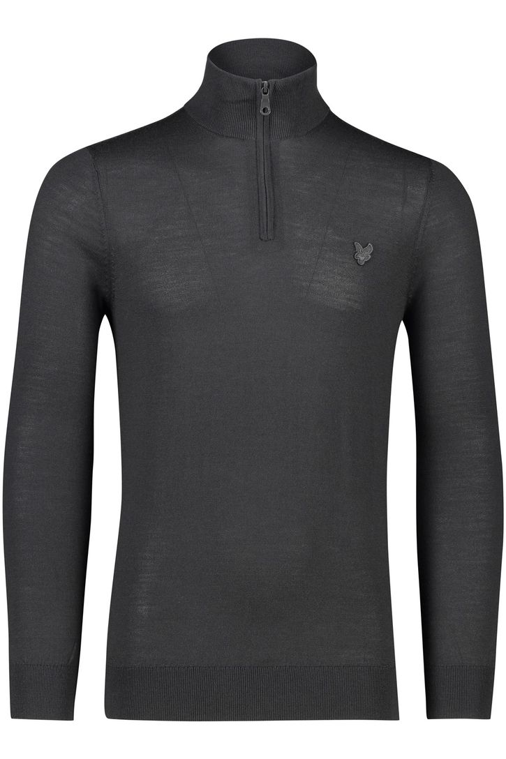 trui Lyle & Scott grijs half zip effen merinowol slim fit