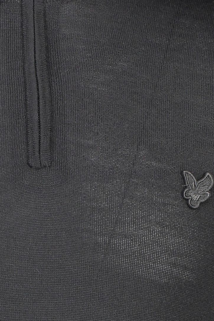 trui Lyle & Scott grijs half zip effen merinowol slim fit