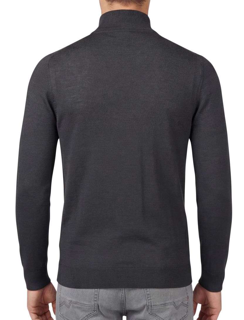 trui Lyle & Scott grijs half zip effen merinowol slim fit