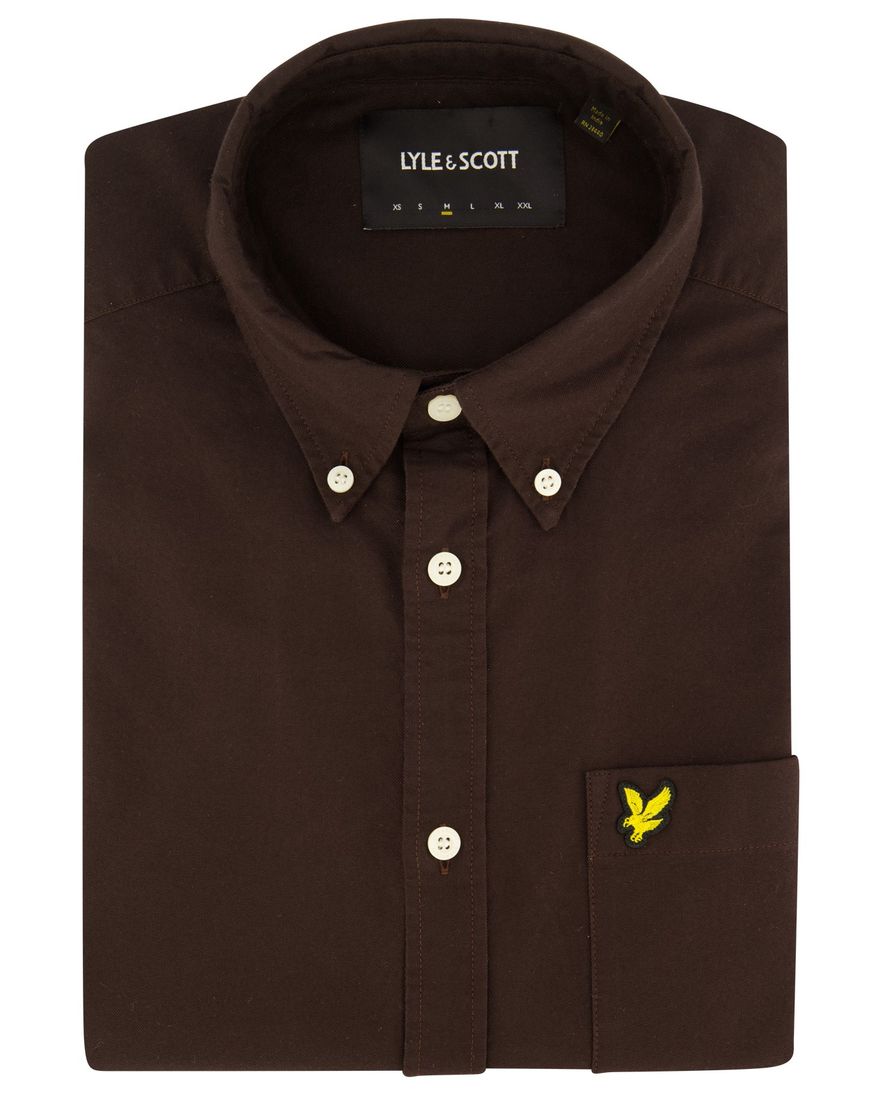 Bruin overhemd Lyle & Scott normale fit effen