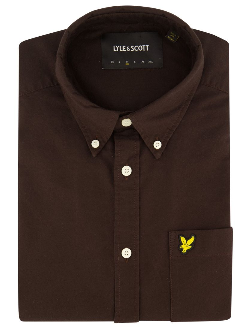 Lyle & Scott casual overhemd bruin effen normale fit