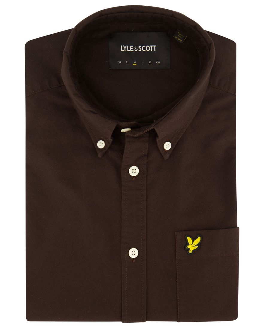 Bruin overhemd Lyle & Scott normale fit effen
