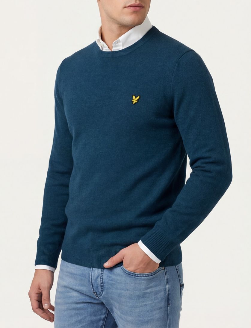 Lyle & Scott trui blauw lamswol ronde hals