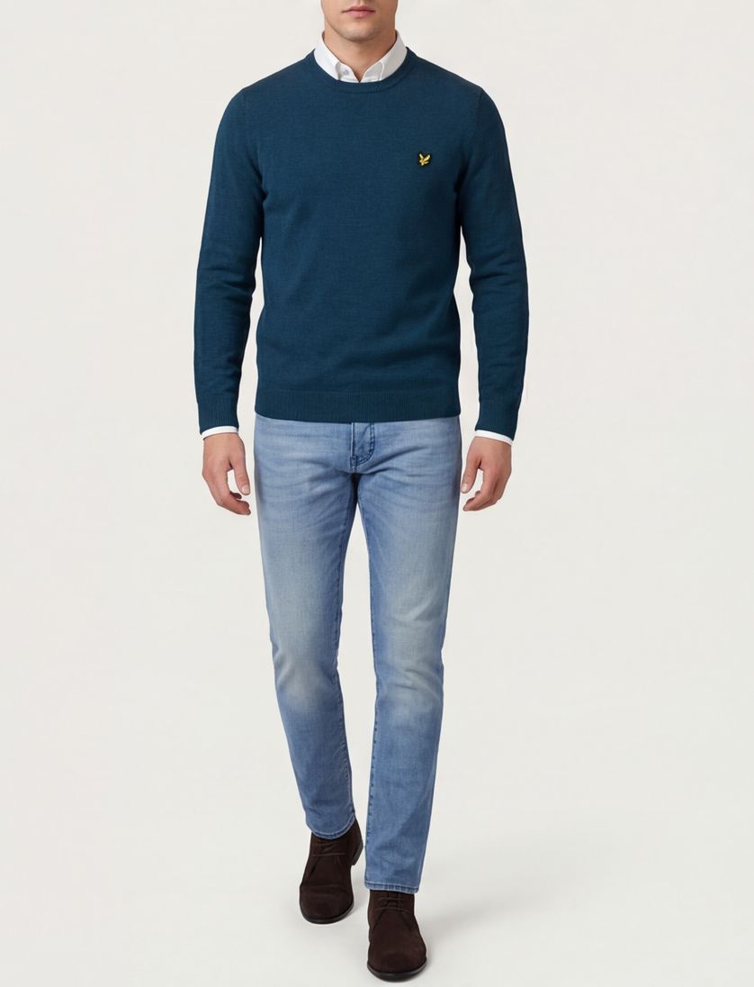 Lyle & Scott trui blauw lamswol ronde hals
