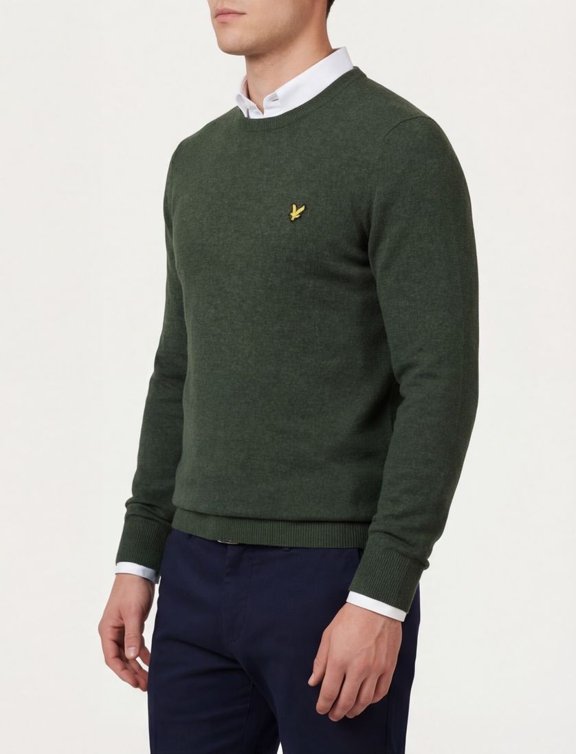 Lyle & Scott trui groen gemeleerd ronde hals