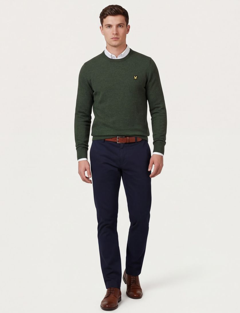 Lyle & Scott trui groen gemeleerd ronde hals