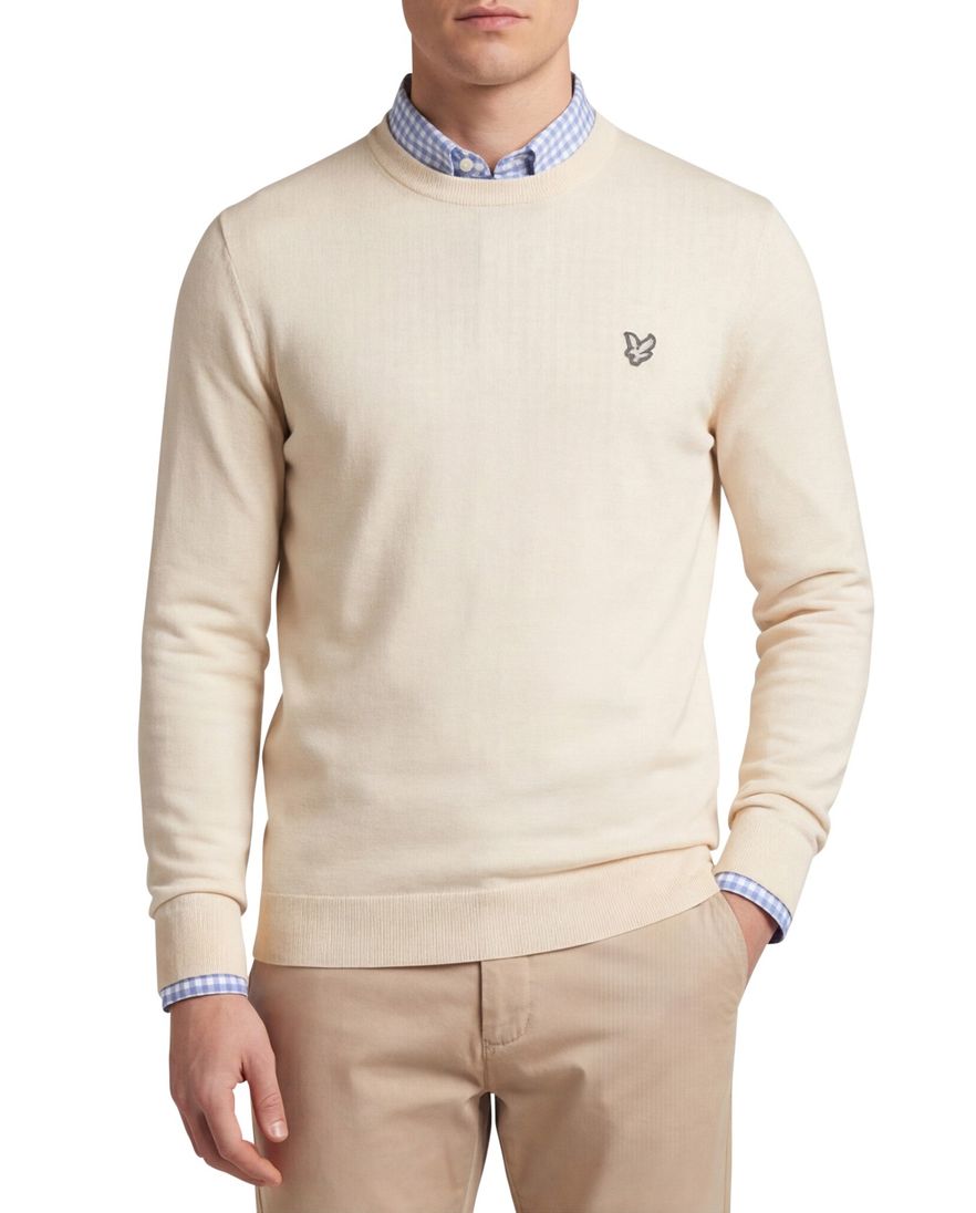 Lyle & Scott trui effen beige merinowol