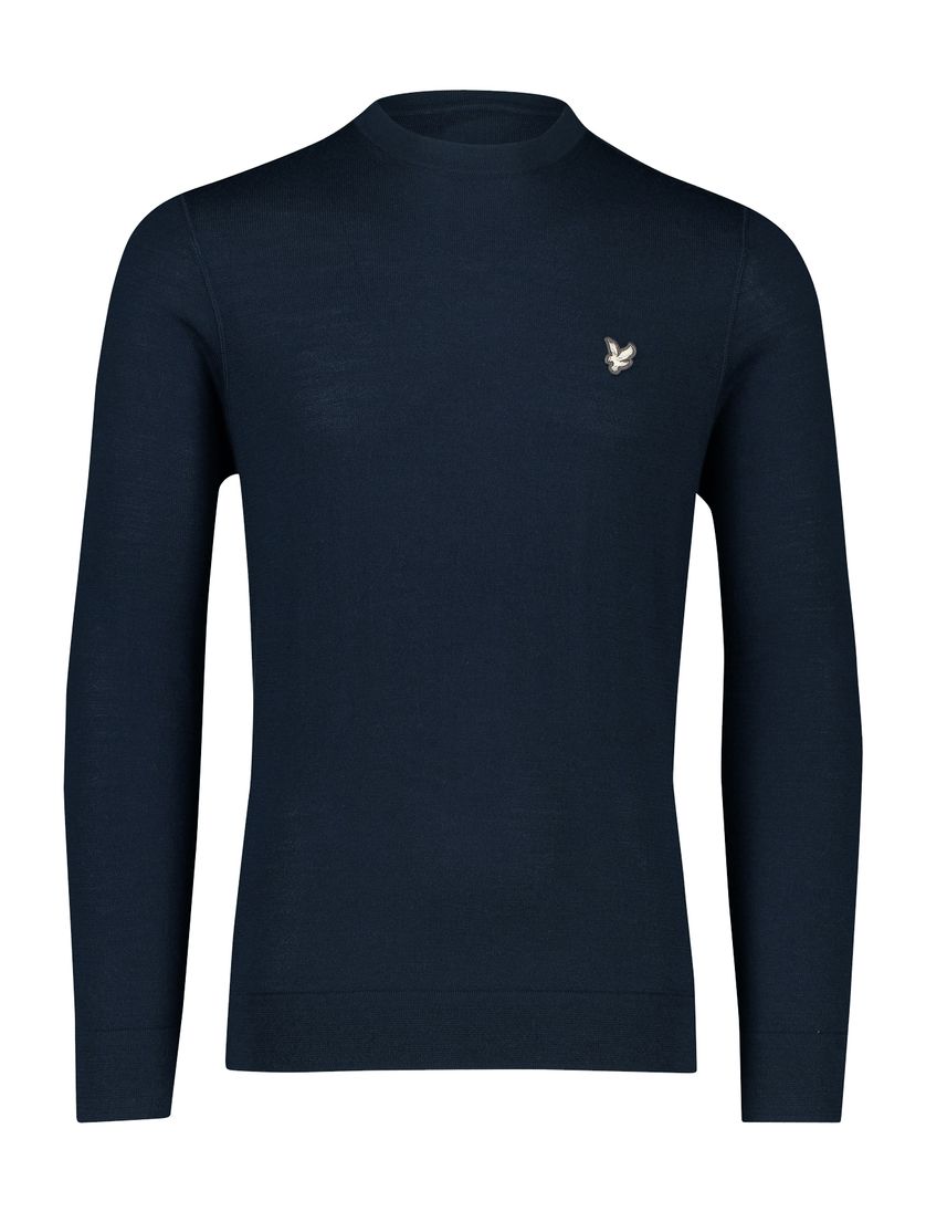 trui Lyle & Scott donkerblauw slim fit merinowol
