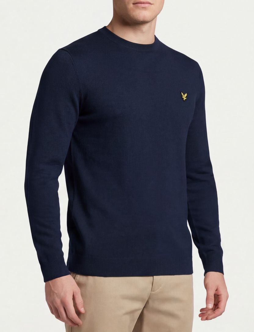 trui Lyle & Scott donkerblauw slim fit merinowol