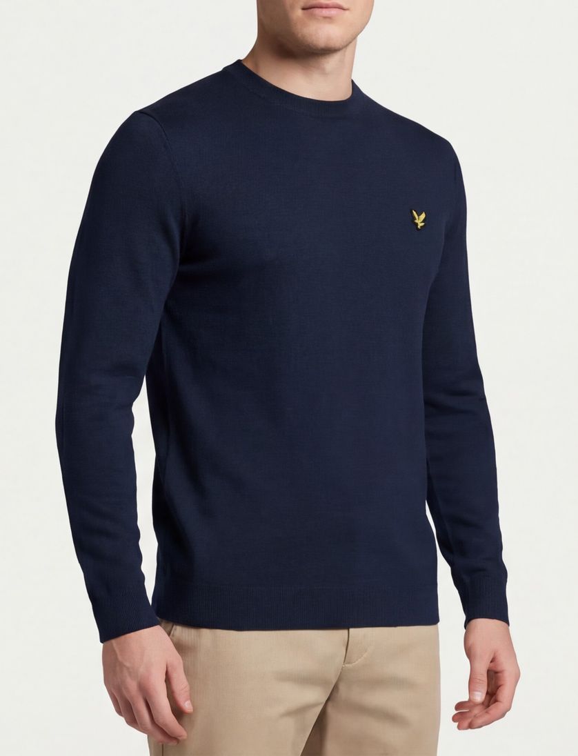 trui Lyle & Scott donkerblauw slim fit merinowol