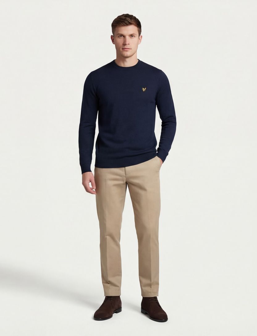 trui Lyle & Scott donkerblauw slim fit merinowol