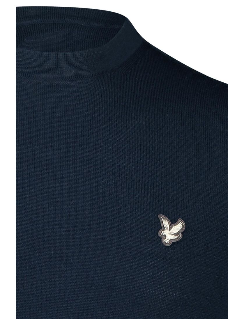 trui Lyle & Scott donkerblauw slim fit merinowol