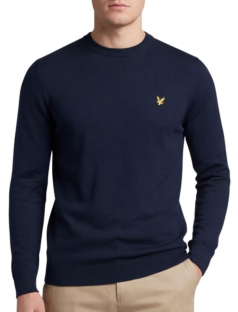 trui Lyle & Scott donkerblauw slim fit merinowol
