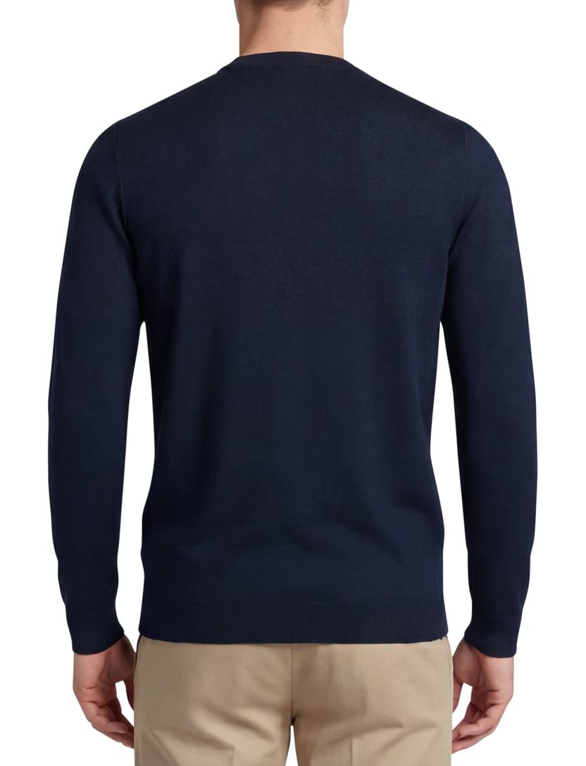 trui Lyle & Scott donkerblauw slim fit merinowol