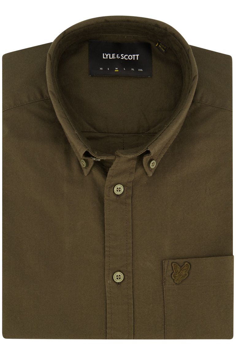 Lyle & Scott overhemd button-down bruin effen Oxford