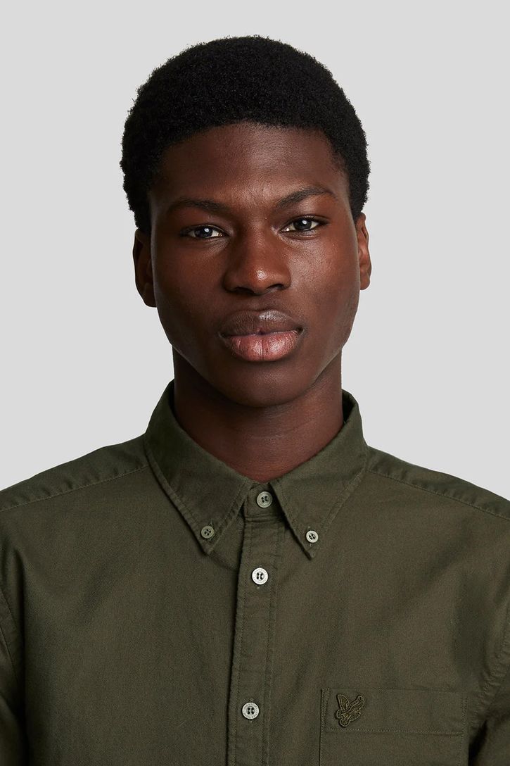 Lyle & Scott overhemd button-down bruin effen Oxford