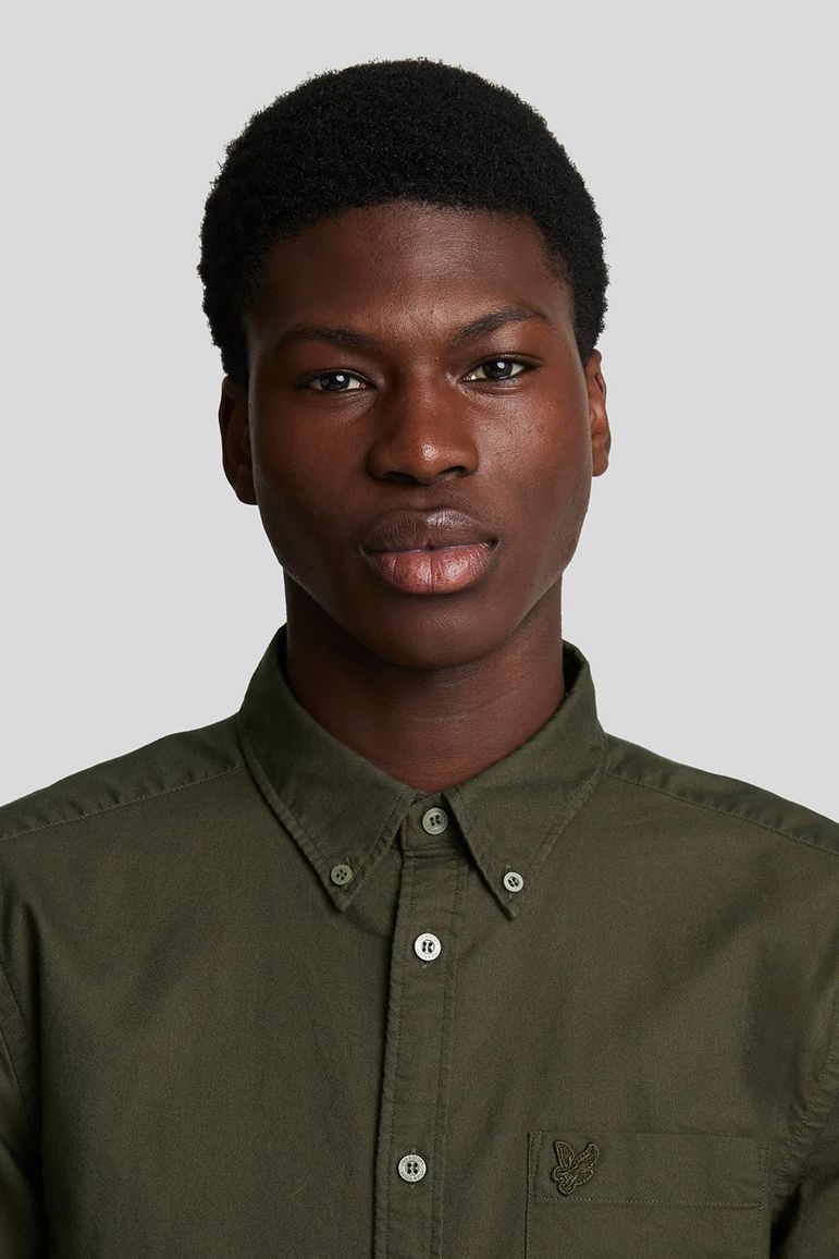 Lyle & Scott overhemd button-down bruin effen Oxford