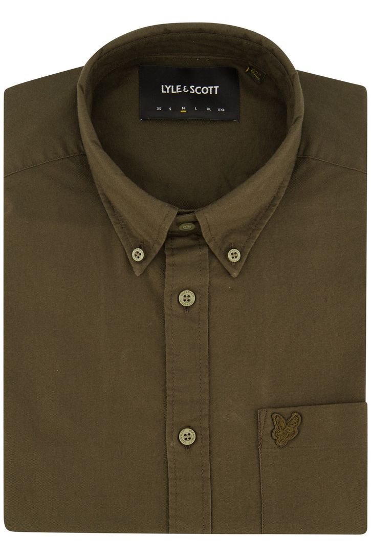 Lyle & Scott overhemd button-down bruin effen Oxford