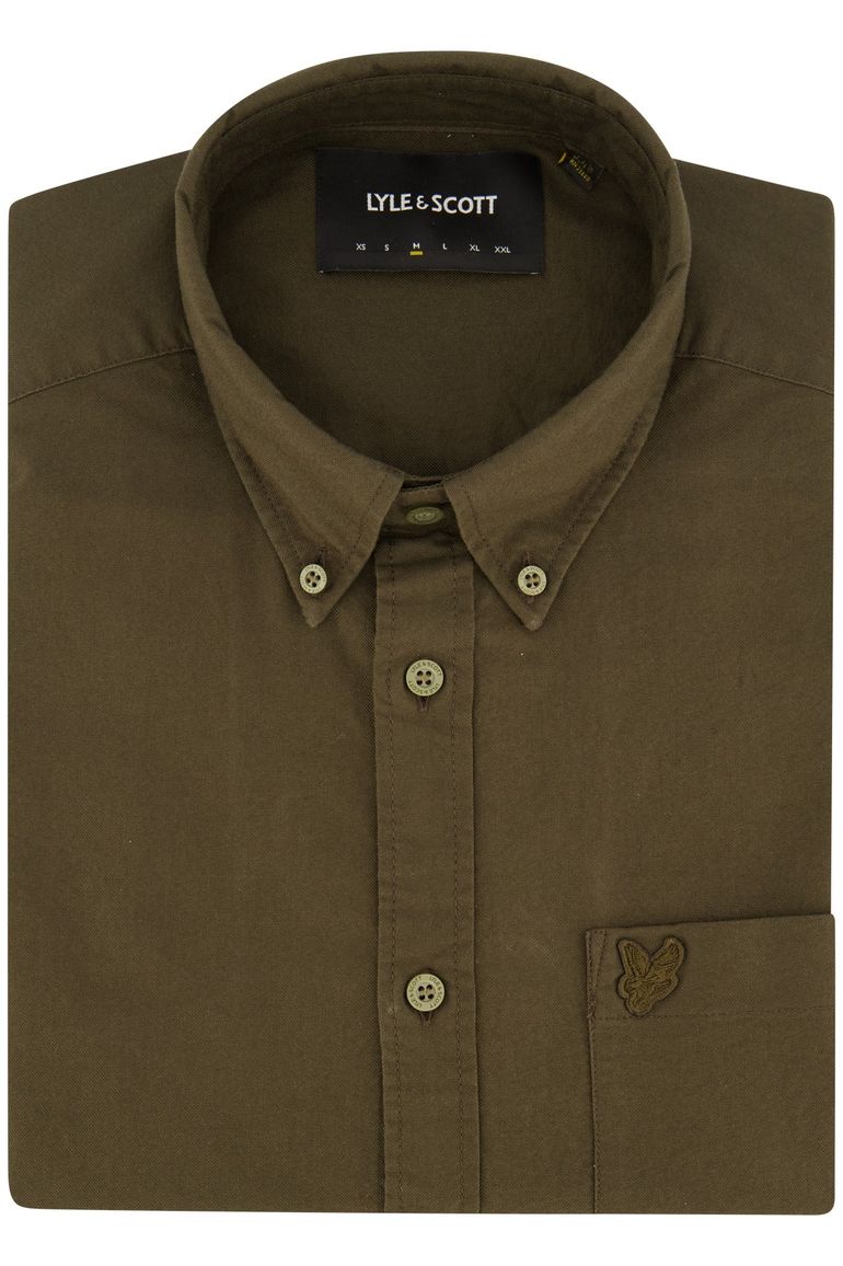 Lyle & Scott overhemd button-down bruin effen Oxford