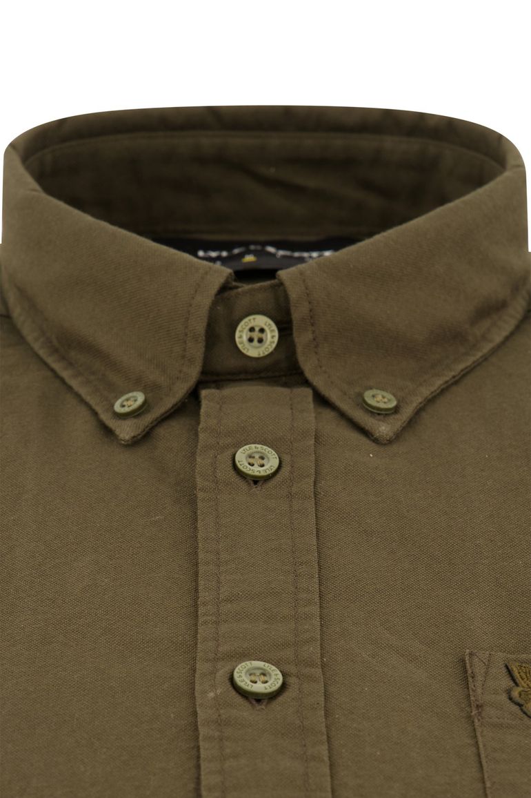 Lyle & Scott overhemd button-down bruin effen Oxford