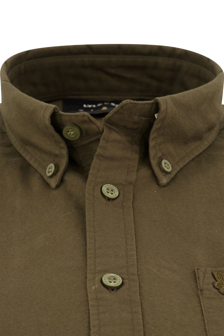 Lyle & Scott overhemd button-down bruin effen Oxford
