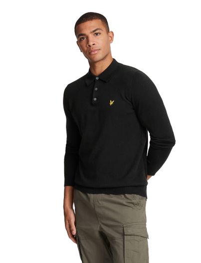 Lyle & Scott poloshirt Lyle & Scott lange mouw zwart slim fit katoen
