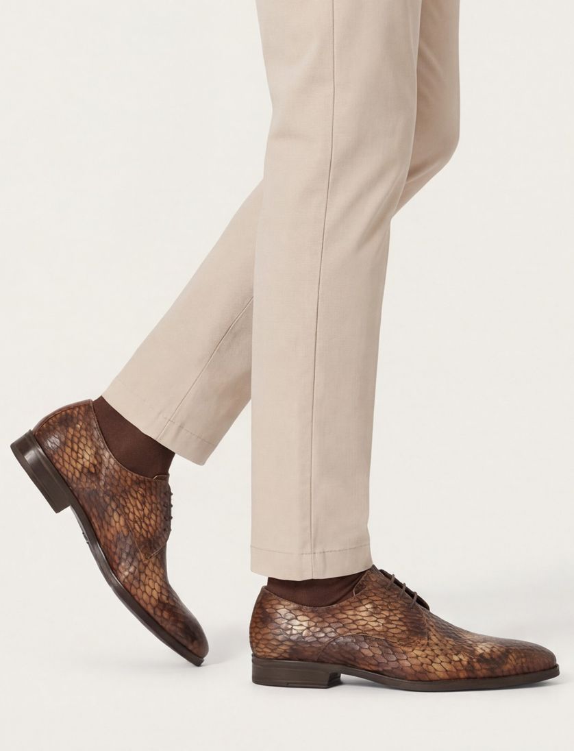 Veterschoenen Giorgio laag bruin slang geprint leer