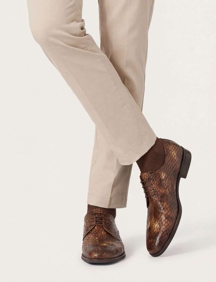 Veterschoenen Giorgio laag bruin slang geprint leer