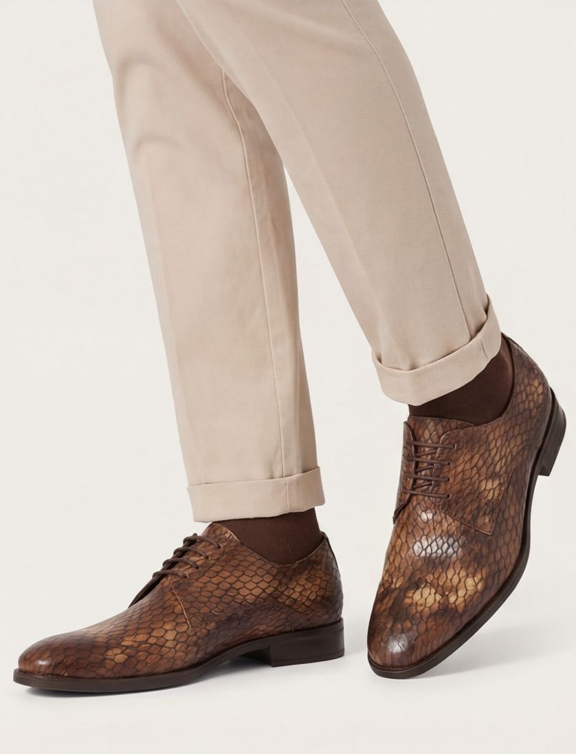 Veterschoenen Giorgio laag bruin slang geprint leer