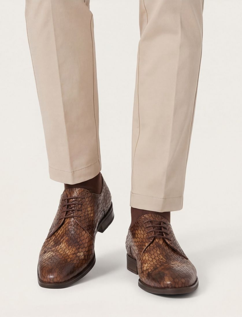 Veterschoenen Giorgio laag bruin slang geprint leer