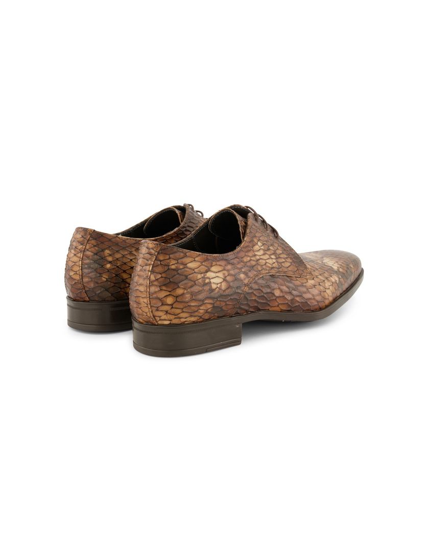 Veterschoenen Giorgio laag bruin slang geprint leer