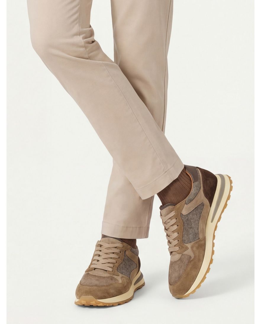 Giorgio sneakers bruin en grijs effen leer structuur