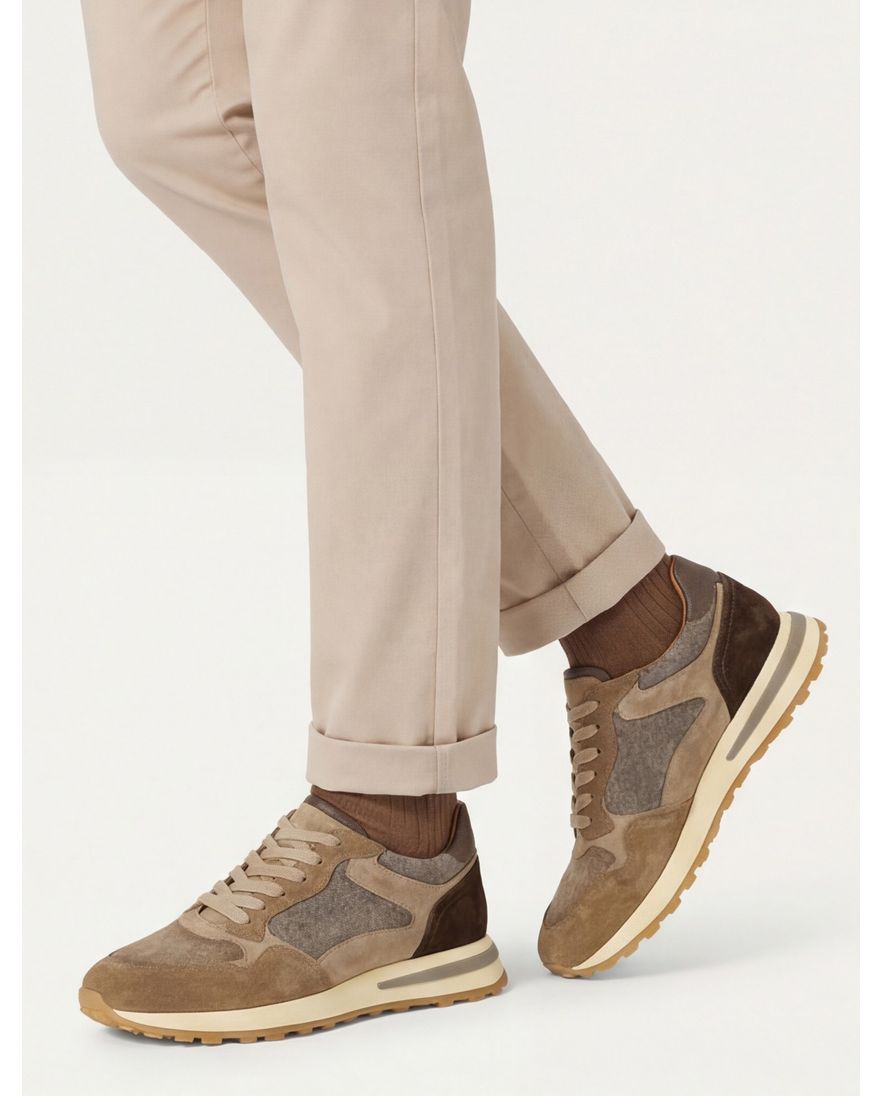 Giorgio sneakers bruin en grijs effen leer structuur