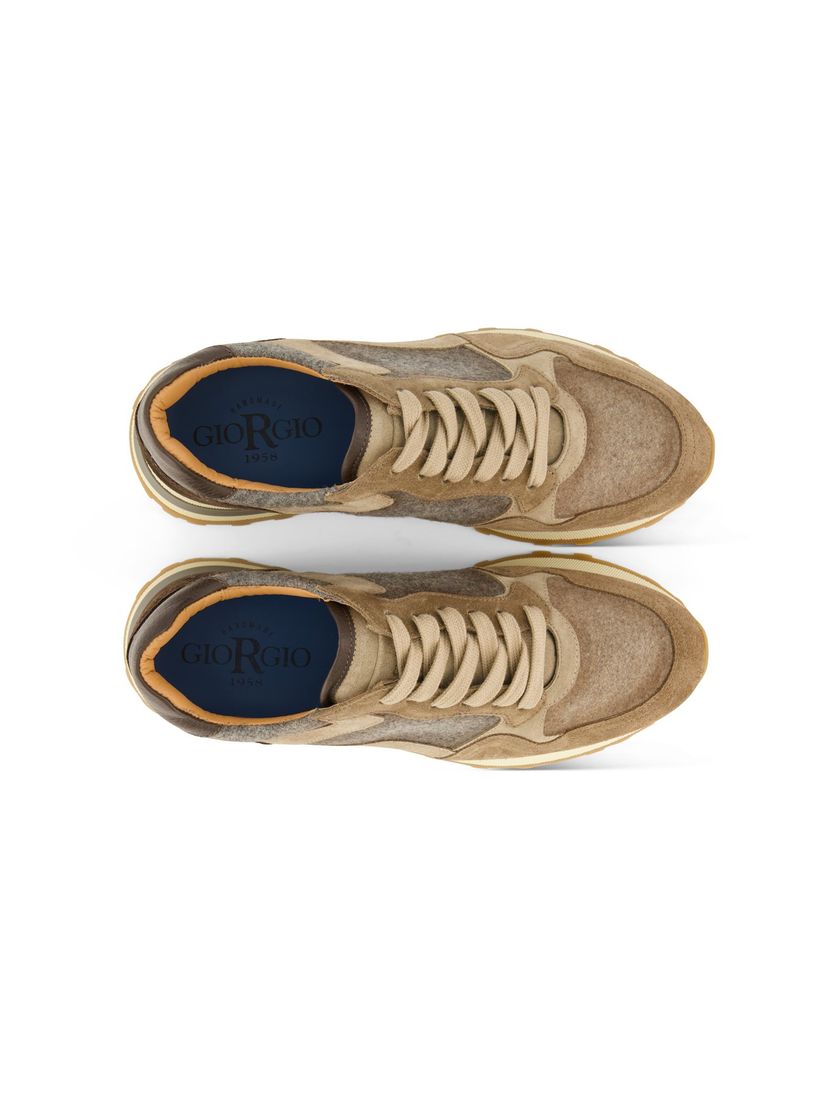 Giorgio sneakers effen leer bruin en grijs structuur