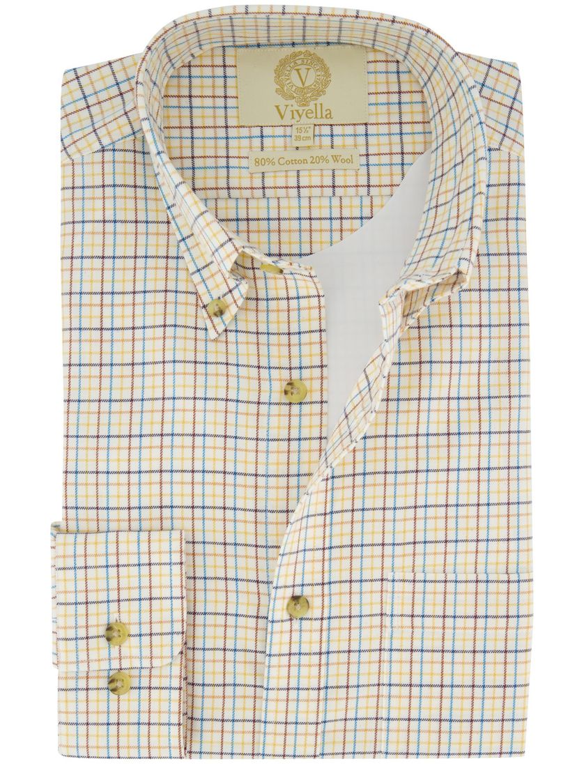 Katoenen geruit creme Viyella overhemd