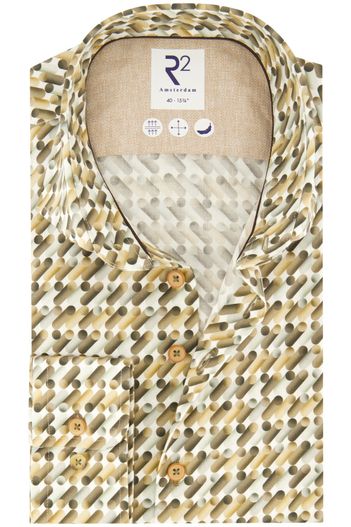 R2 R2 casual overhemd slim fit bruin met print katoen