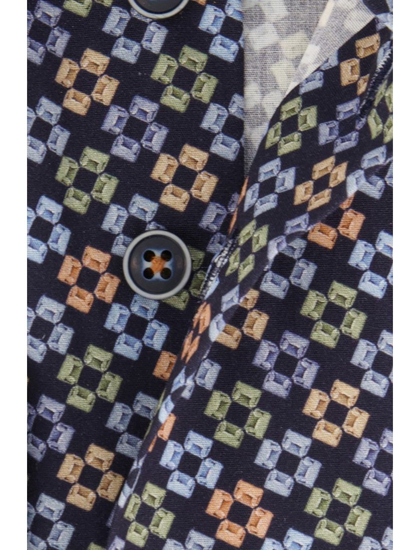 R2 overhemd navy geprint katoen slim fit 100% katoen