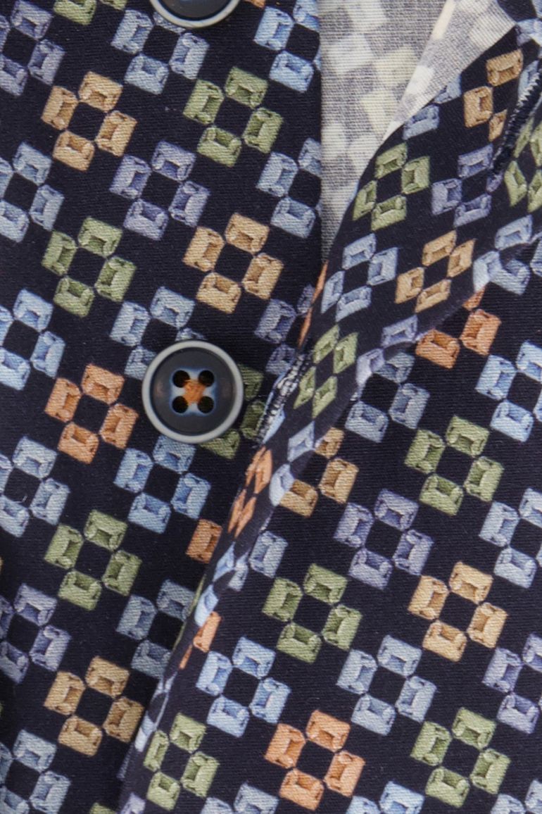 R2 overhemd slim fit donkerblauw geprint wide spread boord