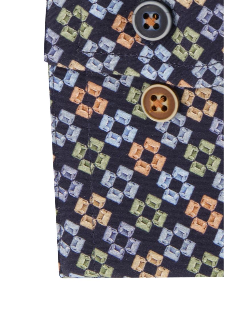 R2 overhemd navy geprint katoen slim fit 100% katoen