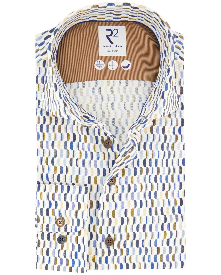 R2 overhemd wit geprint katoen wide spread