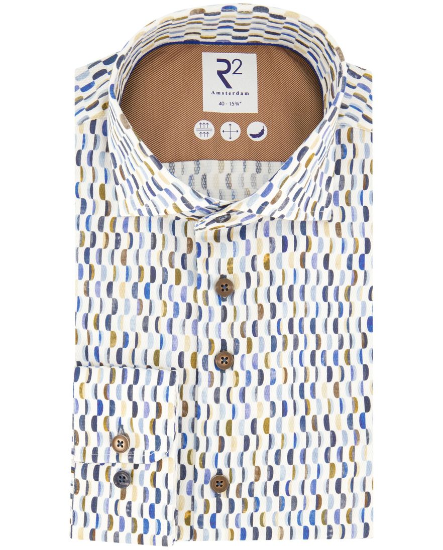 R2 overhemd wit geprint katoen wide spread